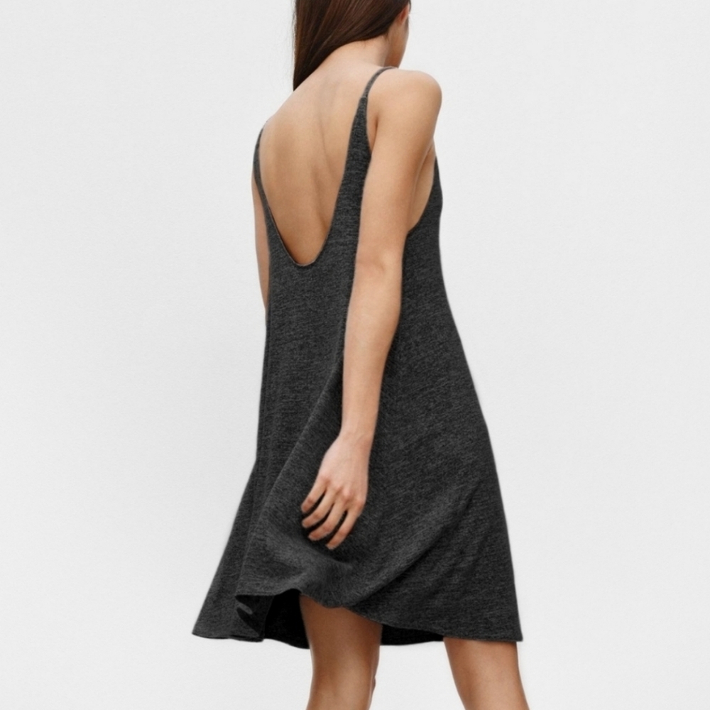 ARITZIA  Wilfred Free Rafaeili Swing Mini V-Neck Dress Heather Black Size M